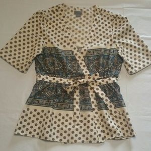 Ann Taylor Turquoise & Cream Print Blouse